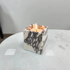 Vente en gros de pots à bougie en pierre de marbre Calacatta Viola naturels Support de <span class=keywords><strong>bougeoir</strong></span> en pierre Décoration intérieure <span class=keywords><strong>Bougeoir</strong></span> en marbre Arabescato - Product Image 2