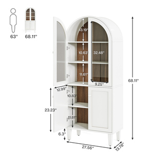 تريبيدجس 68 بوصة خزانة كتب طويلة مقوسة بيضاء بيت ريفي عرض 5 طبقات رف كتب ، - Product Image 6
