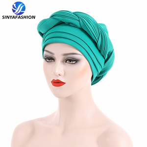Sinya dernier <span class=keywords><strong>Aso</strong></span> <span class=keywords><strong>Oke</strong></span> Auto <span class=keywords><strong>Gele</strong></span> Headtie femmes Turban casquette tresses musulman tête écharpe Bonnet coton dames tête enveloppes Turbante - Product Image 4