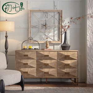 Mueble de Entrada de Estilo Antiguo en Color Madera Natural, con 6 Cajones de Almacenamiento, Mueble de Salón de Estilo Rústico Americano - Product Image 1