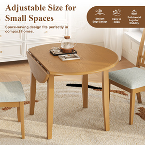 Extendable Round <b>Dining</b> <b>Table</b> Wood <b>Folding</b> Adjustable Size Space Saving Small Apartment Use - Product Image 4