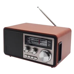 热卖复古收音机长天线调频调幅SW多波段木箱无线家用收音机扬声器，带USB TF插槽