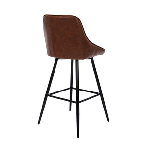 Chaise de bar en acier avec barre en métal et revêtement en cuir PU marron pour café et restaurant - Product Image 3