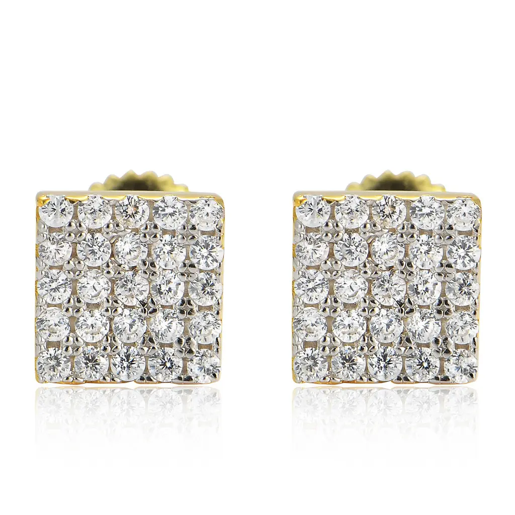 Người Đàn Ông Của Đồ Trang Sức 18K Rose Gold Iced out Cubic Zircon Moissanite Pha Lê Baguette Vuông Stud Bông Tai