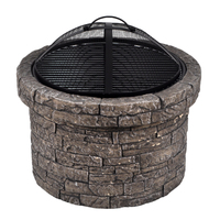SEJR Brasero d'extérieur rond en pierre moulée MGO, pour jardin, en oxyde de magnésium, pour brûler du bois, bol à feu de 18 pouces, avec grille à charbon et pique à brasero