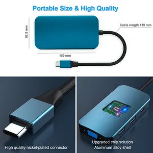 Personalice USB C MST HUB 8 en 1 con 2 * HDMI/1 * VGA, 3 * USB 3,0/100W Power Delivery/3,5mm Aux Audio, Compatible con iPhone 15