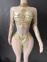 Combinaison de danse pour femmes avec perles brillantes, manches longues, pour la gymnastique, le ballet et la danse