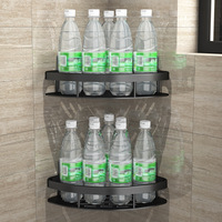 Étagère de rangement d'angle triangulaire en aluminium à double niveau pour salle de bain, porte-serviettes mural sans perforation