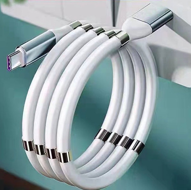 1m 1.8m Length Magnetic Self Winding Charging Data Cable 2.4A Fast Storage Magnets USB C Self-Winding Cable