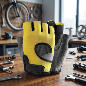 Half Finger Riding <b>Gloves</b> Yellow <b>Black</b> Polyester Cotton Breathable <b>Mesh</b> Unisex Summer Hook Loop Closure - Product Image 5