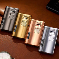 Briquet torche coupe-vent à jet droit avec fenêtre transparente, en alliage de zinc, à gaz butane, léger et fin, gravé au laser