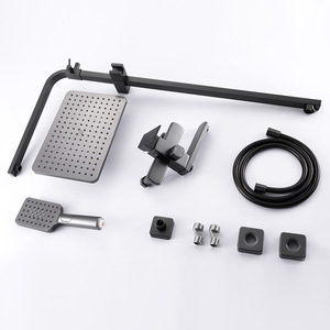 <b>Square</b> Bathroom <b>Shower</b> Faucet Set Gunmetal Gray Stainless Steel Exposed Mixer Valve With Liftable <b>Shower</b> <b>Head</b> Hot Cold Water - Product Image 2