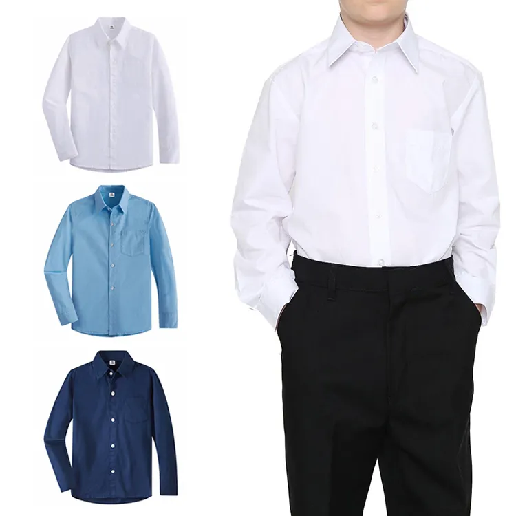 Kids Boys School Uniform Shirts Toddler Formal Wedding Party Shirts Custom Cotton Long Sleeve Dress Shirt For Boys