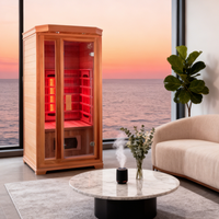 Salle de sauna infrarouge lointain à lumière rouge populaire en bois de pruche avec chauffage