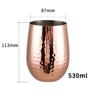 Verre à boire en acier inoxydable de 450 ml, tasse à café en cuivre, cocktail martelé, coupe Martell sans base