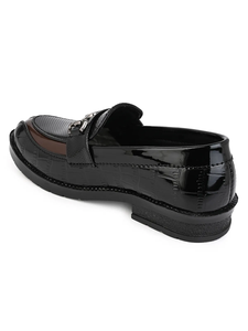 Boys Midnight Black Patent <b>Leather</b> Chain Loafers Premium Designer Formal Party Wear Slip On Shoes Soft Comfortable Style - Product Image 5