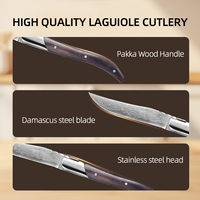 Ensemble de 2 couverts Laguiole en acier Damas, manches en bois d'ébène Pakka, finition polie miroir, couteau et fourchette à steak professionnels de luxe