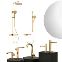 Ensemble de douche thermostatique en laiton brossé doré avec robinet de bain à effet pluie mural pour salle de bain de villa