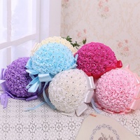 Pas cher prix rose artificielle fleur de mariée demoiselle d'honneur bouquet ruban fait main de mariage mousse fleur bouquet