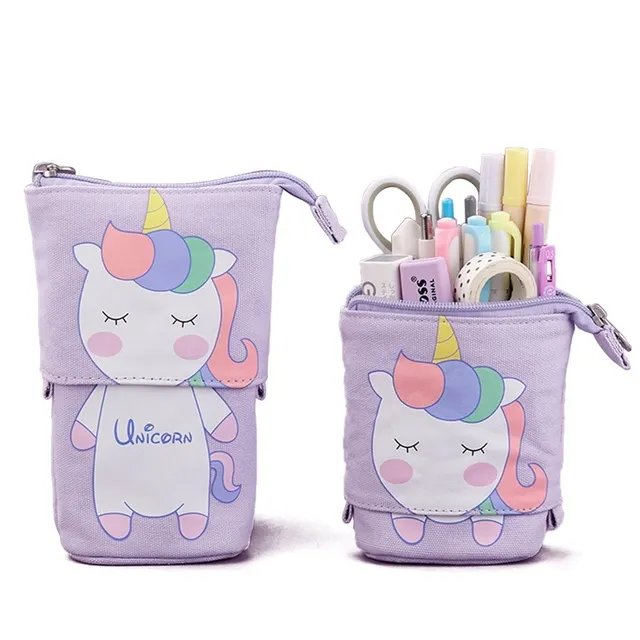 Simpatico gatto unicorno cartone animato ragazze astuccio portapenne ad alta capacità studenti scuola cancelleria borsa astuccio in tela per bambini