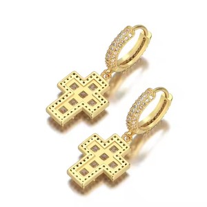 Bes Thời Trang Hip hop cá tính hình chữ thập Bông tai Iced out <span class=keywords><strong>cubic</strong></span> <span class=keywords><strong>zircon</strong></span> mạ vàng bông tai trang sức cho kỷ niệm hoặc các bên - Product Image 4