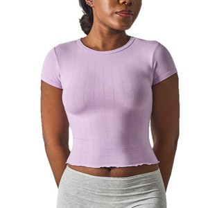 T-<span class=keywords><strong>shirt</strong></span> en coton à pointelle, col rond, manches courtes, style streetwear, t-<span class=keywords><strong>shirt</strong></span> tendance pour femmes - Product Image 5