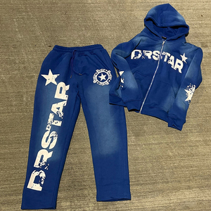 Survêtement lourd délavé à l'acide pour hommes sweats à capuche imprimés survêtement en molleton de coton avec logo personnalisé - Product Image 5