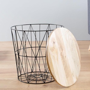 Modern Style Brown Wooden <strong>Storage</strong> <strong>Baskets</strong> Black Iron Wire End Side Home Furniture <strong>for</strong> Bathroom Patio Set Steel <strong>Units</strong> <strong>for</strong> Gifts - Product Image 2