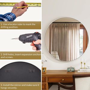 Tùy Chỉnh Nhôm Hợp Kim Kim Loại Lớn Khung Vàng Trắng Vòng Gương Trang Trí Nội Thất Treo Tường Gương Gương Phòng Tắm - Product Image 6