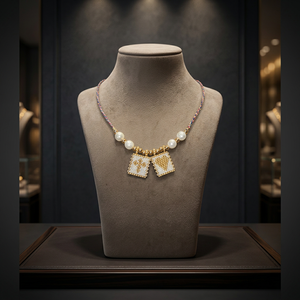 Collier à breloques en perles blanches et or Miyuki Delica, fait main, avec cordon tressé rose pastel et bleu, bijoux de mode bohème - Product Image 3