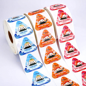 Etiquetas Adhesivas de Grado Alimenticio, Diseño Personalizado a Prueba de Agua, en Rollo, con Corte Triangular, para Onigiri, con Logotipo, para Empaque de Cajas de Sushi Japonés - Product Image 1