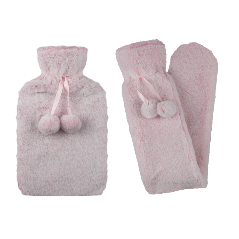 natural rubber hot water bag 2000ml extra long hot water bottle with warm faux fur fluffy pom cover for period
