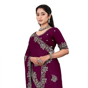 Vexotrend Indian CustomizationDesigner Women's Satin Chiffon <b>Saree</b> Embroidery Swarovski Patola Design Traditional Style Wedding - Product Image 1