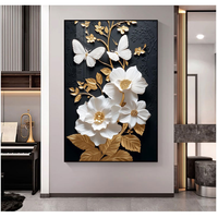 Décoration Murale Moderne Nordique de Luxe, Tableau Abstrait Noir Stéréoscopique à Motifs Floraux, Art Minimaliste pour Fond de Canapé de Salon