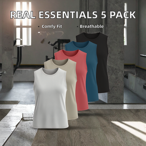Real Essentials ชุดออกกำลังกายสำหรับผู้หญิง 5 ชิ้น เสื้อกล้ามแบบมีรูระบายอากาศด้านหน้า แห้งเร็ว ทรง Racerback ความยาวเก้าส่วน (ไซส์พลัส) - Product Image 2