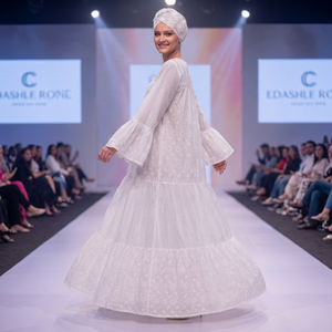 Vestido Kaftán Maxi de Algodón Blanco de Lujo con Bordado, Estilo Africano Dashiki con Encaje Floral y Mangas Abullonadas, Elegante para Ocasiones Especiales - Product Image 3
