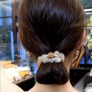 Élastique à cheveux en maille avec strass, bande élastique plissée pour femmes, style haut de gamme, usage quotidien, chouchous, été 2024 - Product Image 3