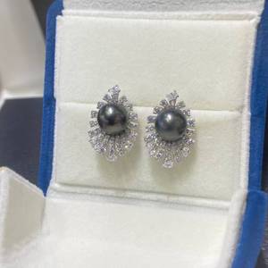 Pendientes de perlas tahitianas Sunburst de plata de ley 925, perlas naturales de agua de mar de 9-10 mm, pendientes de perlas casi redondas, joyería personalizada. - Product Image 3