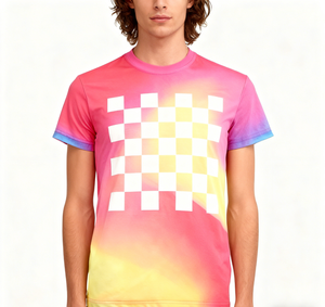 เสื้อยืดวิ่งแขนสั้นแห้งเร็วหลากสีแบบกำหนดเอง ลายตารางหมากรุกไล่เฉดสี น้ำหนักเบา เหมาะสำหรับออกกำลังกายในยิม - Product Image 5