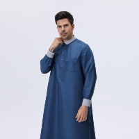 Robe saoudienne pour homme, couleur contrastée, col montant, style arabe islamique, Dishdasha Jubba, manches longues, Thawb, usage formel et décontracté