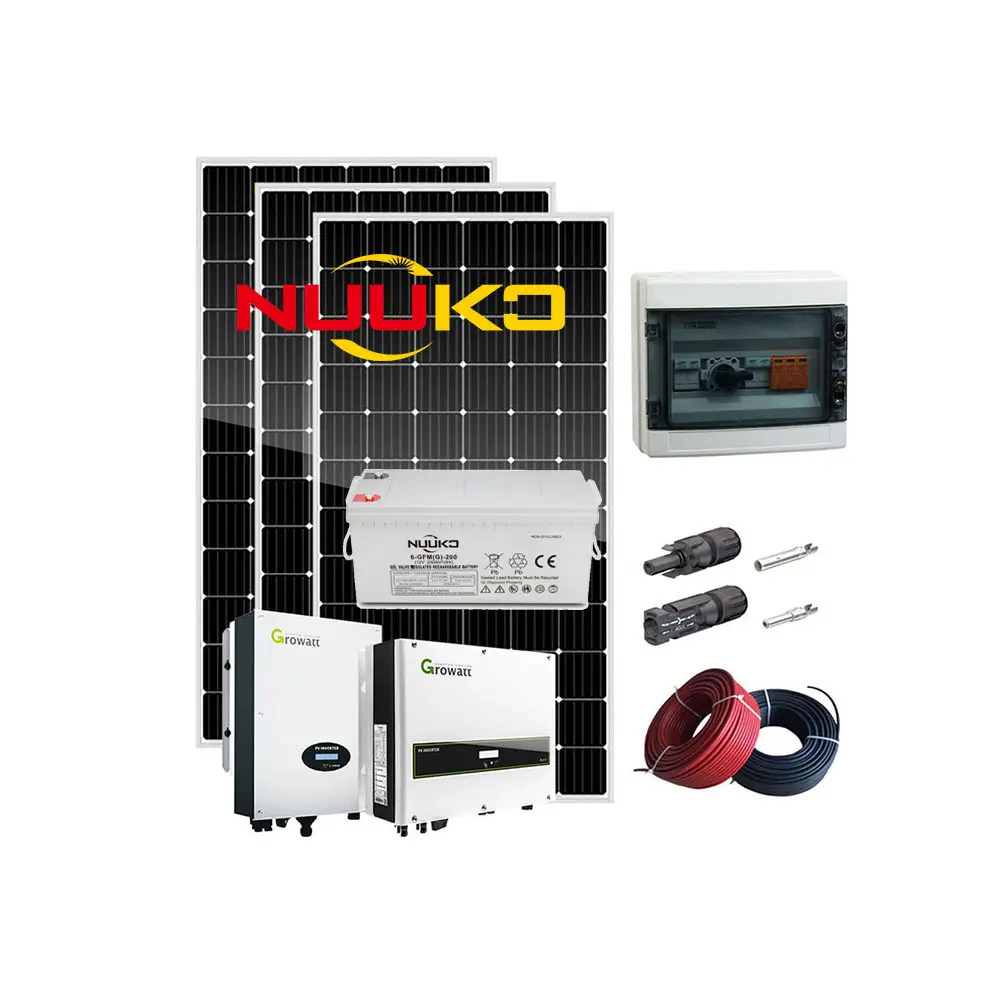 NUUKO 3Kw 5Kw 10Kw 하이브리드 세트 홈 태양 전지 패널 시스템 온/오프 그리드 전체 키트 지붕 접지 장착