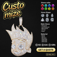 Pendentif Hip Hop tendance, entièrement pavé, motif dessin animé, cheveux en flamme, bijou statement pour homme, streetwear, cadeau de fête