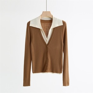 Ropa de diseñador con cuello vuelto Tops coreanos 18GG <span class=keywords><strong>Biella</strong></span> Yarn elegante Oficina delgada Cachemira cárdigan suéter de punto mujeres Tops - Product Image 3