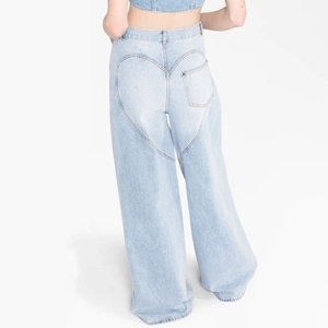 Nouveau design 2025 – Jean baggy personnalisé avec logo, taille haute, strass, coupe droite, jambe large, pantalon bleu avec surpiqûres - Product Image 6