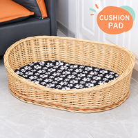 Nouvelle Niche/Cave Ovale Moderne Écologique Confortable Respirante Durable Faite à la Main en Rotin pour Chat et Chien – Panier Douillet Tout Confort