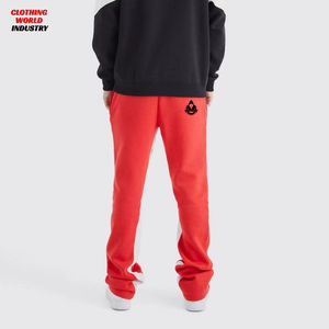 Pantalon de jogging ample et épais pour homme, style streetwear, avec patchs appliqués, coupe évasée, vintage, droit, rouge, baggy - Product Image 3