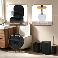 Offre Spéciale : Ensemble d'Accessoires de Salle de Bain en Bambou Noir Mat – Distributeur de Savon en Plastique et Organisateur Complet pour la Décoration Intérieure