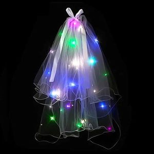 Velo nuziale da sposa con <span class=keywords><strong>Led</strong></span> a 2 livelli con bordo a matita bianca illuminata con bordo da sposa veli da sposa luminosi per donne - Product Image 5