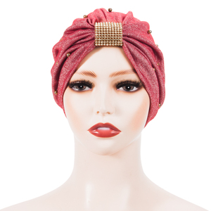 Couvre-tête perlé glamour pour femmes, nœud extensible, chimio, cadeau de saint-valentin, polyester rouge, <span class=keywords><strong>alopécie</strong></span>, foulard - Product Image 4