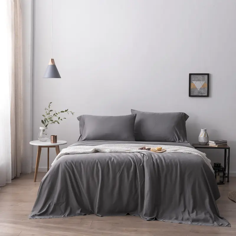 200 टीसी/300 टीसी/400 टीसी थोक लक्जरी डिजाइनर बांस बिस्तर सेट बिस्तर पर चादर चादर सेट